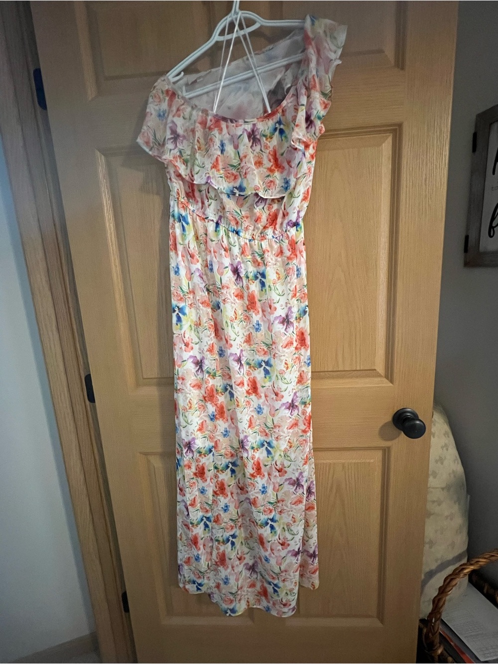 Floral One-Shoulder Ruffle Maxi Dress - Multicolor